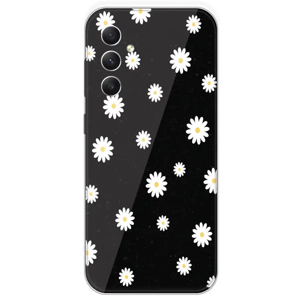 White And Black Flower - Printed Silicone Case For Samsung Galaxy A34