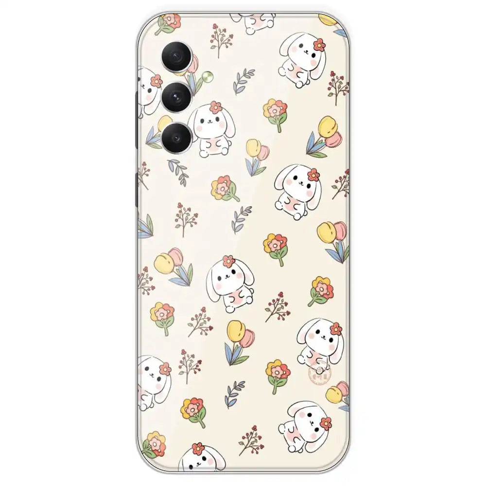 Cute Bunny And Flowers - Printed Silicone Case For Samsung Galaxy A34