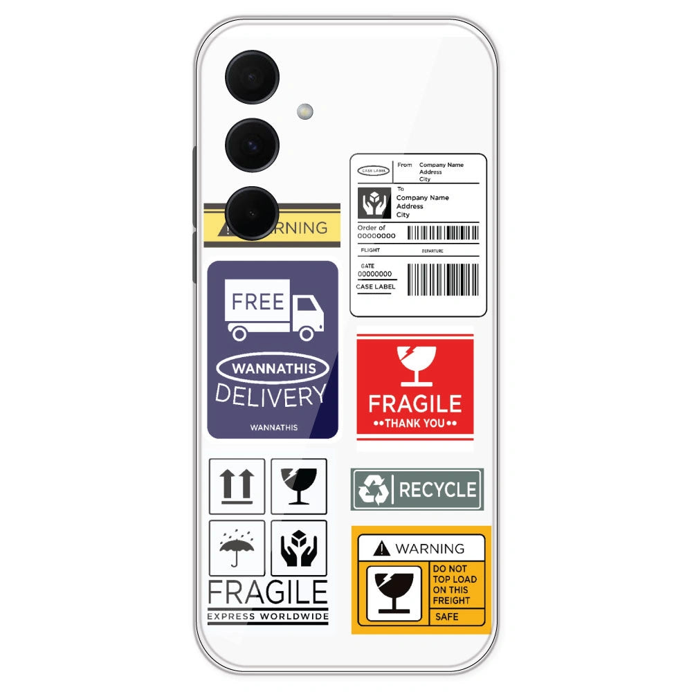 Caution Labels - Clear Printed Silicone Case For Samsung Galaxy A35