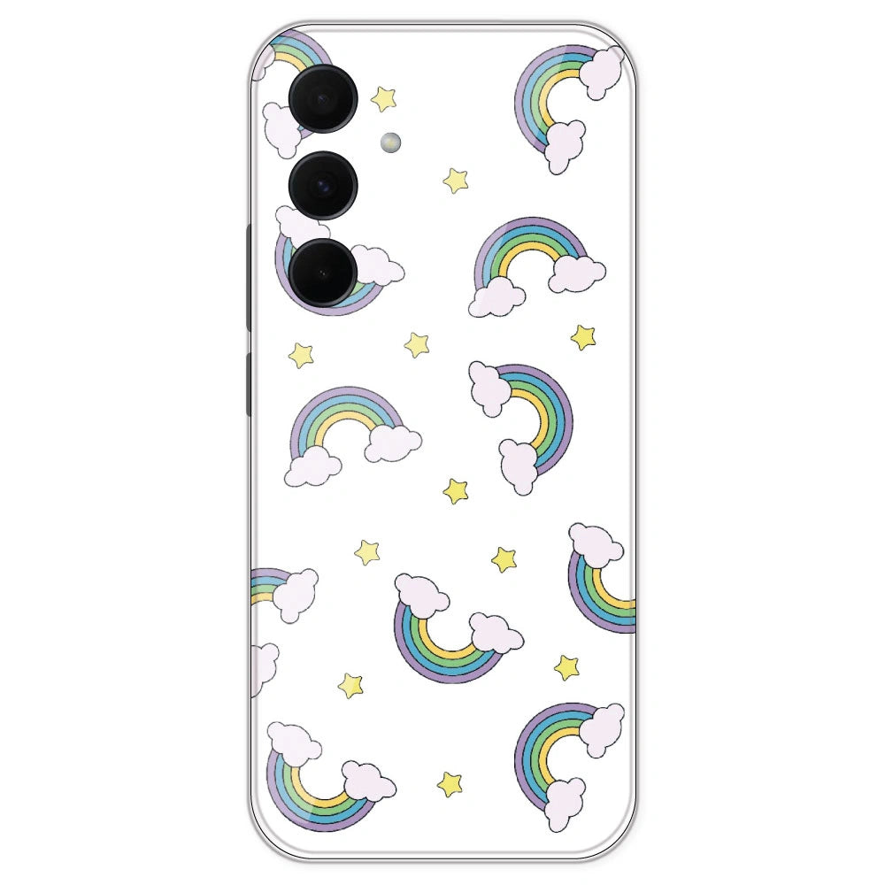 Rainbow With Clouds - Clear Printed Silicone Case For Samsung Galaxy A35