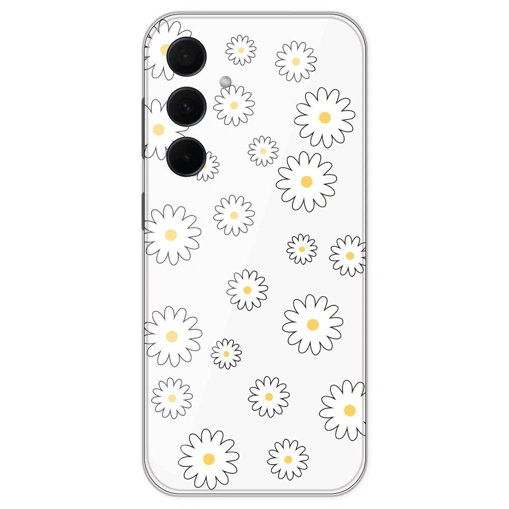 White Flowers - Clear Printed Silicone Case For Samsung Galaxy A35
