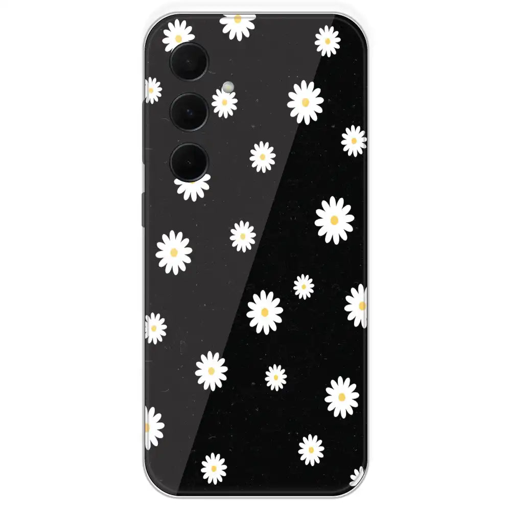 White And Black Flower - Printed Silicone Case For Samsung Galaxy A35