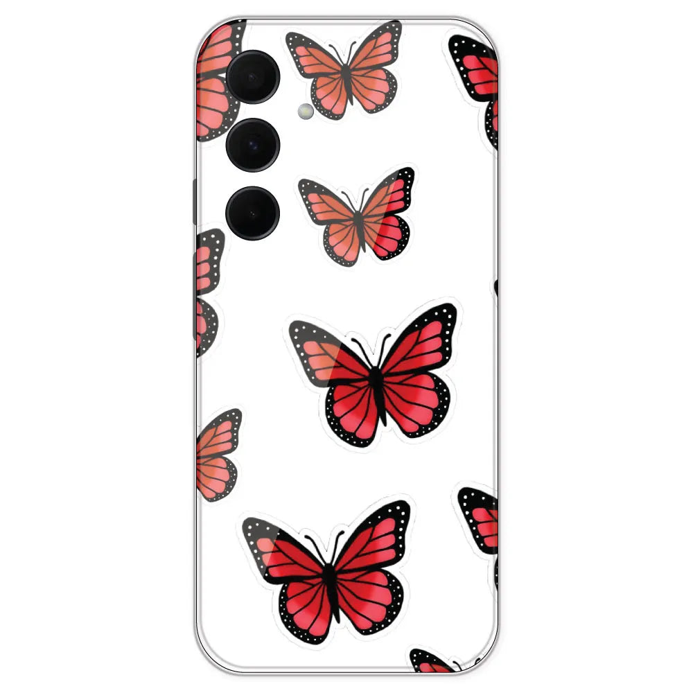 Red Butterfly - Clear Printed Silicone Case For Samsung Galaxy A35
