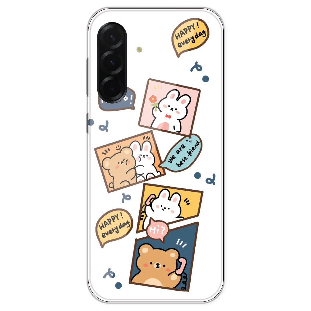 Happy Rabit And Bear - Clear Printed Silicone Case For Samsung Galaxy A36