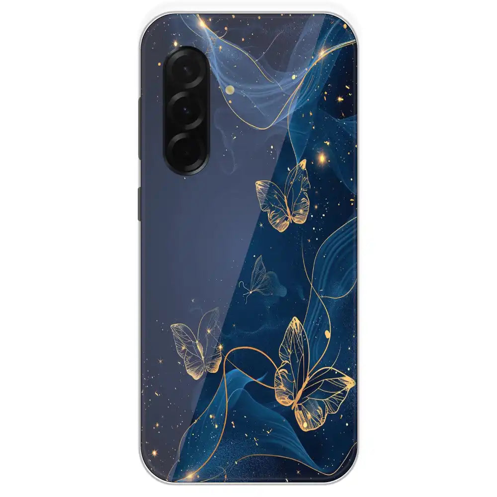 Blue With Gold Butterflies - Printed Silicone Case For Samsung Galaxy A36