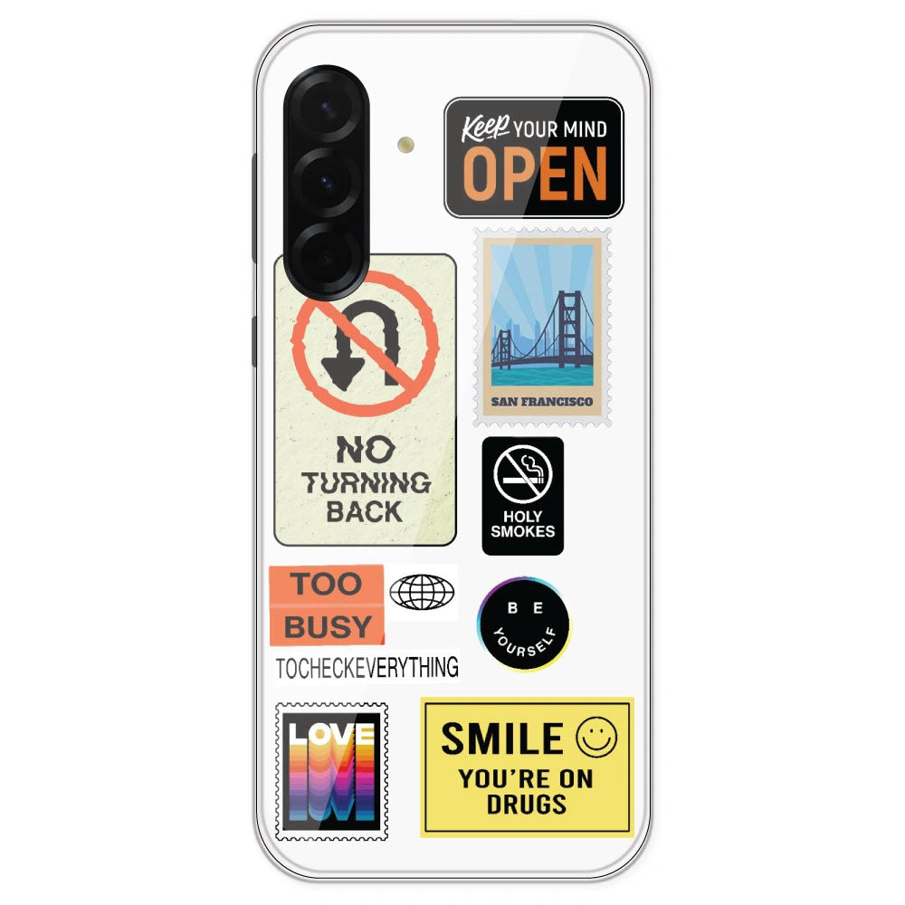 Retro Labels - Clear Printed Silicone Case For Samsung Galaxy A36