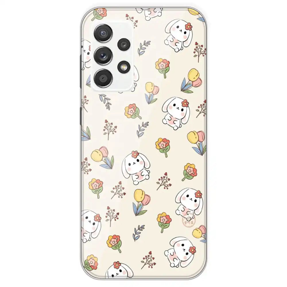Cute Bunny And Flowers - Printed Silicone Case For Samsung Galaxy A52