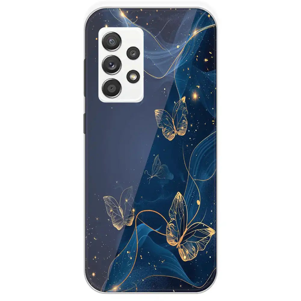 Blue With Gold Butterflies - Printed Silicone Case For Samsung Galaxy A52