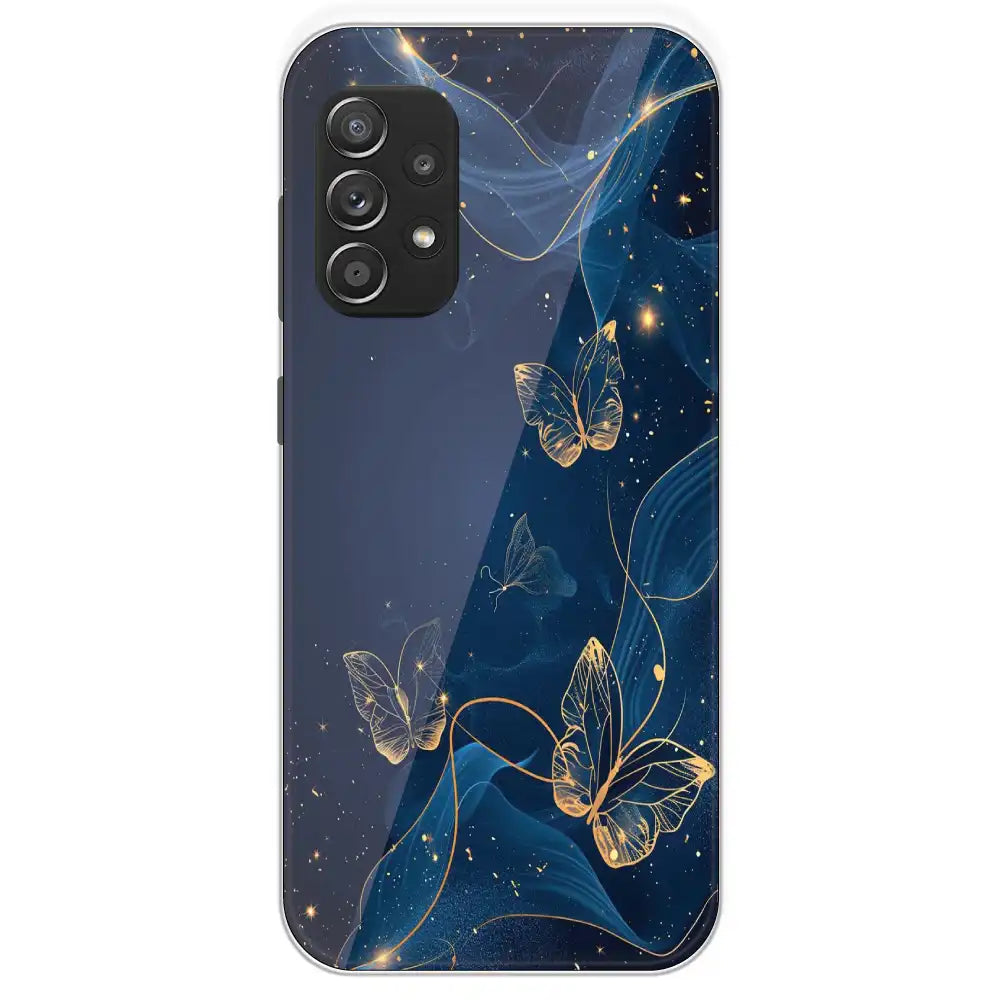 Blue With Gold Butterflies - Printed Silicone Case For Samsung Galaxy A52S