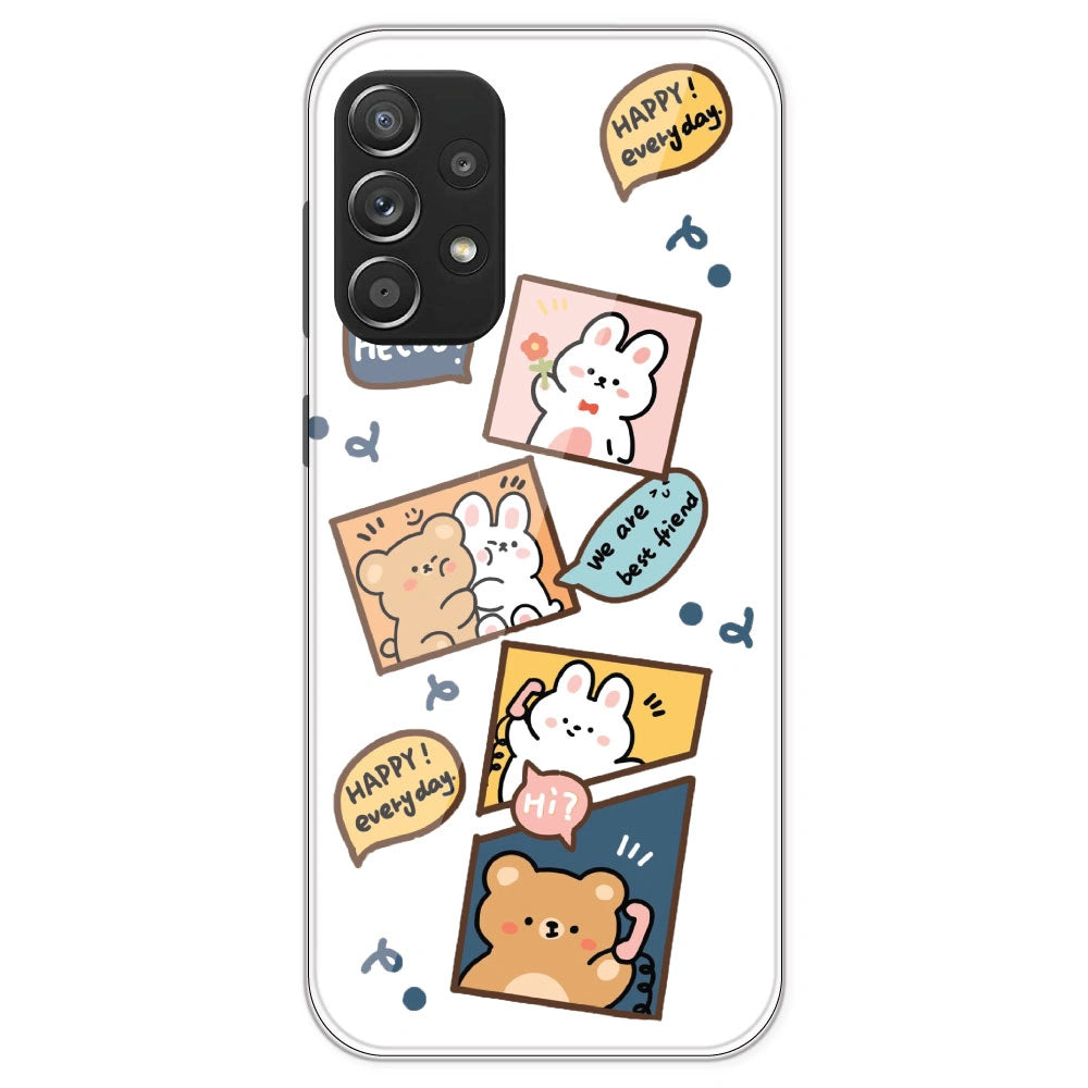 Happy Rabit And Bear - Clear Printed Silicone Case For Samsung Galaxy A52