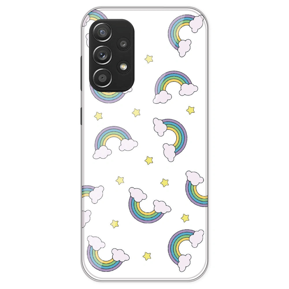Rainbow With Clouds - Clear Printed Silicone Case For Samsung Galaxy A52