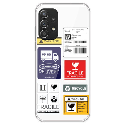 Caution Labels - Clear Printed Silicone Case For Samsung Galaxy A52