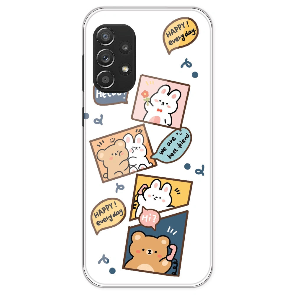 Happy Rabit And Bear - Clear Printed Silicone Case For Samsung Galaxy A52S