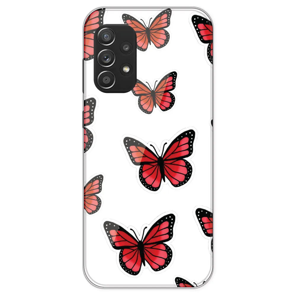 Red Butterfly - Clear Printed Silicone Case For Samsung Galaxy A52S