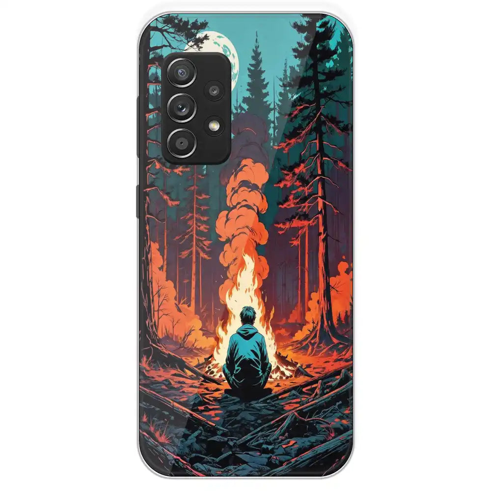 Boy With Camp Fire - Printed Silicone Case For Samsung Galaxy A53