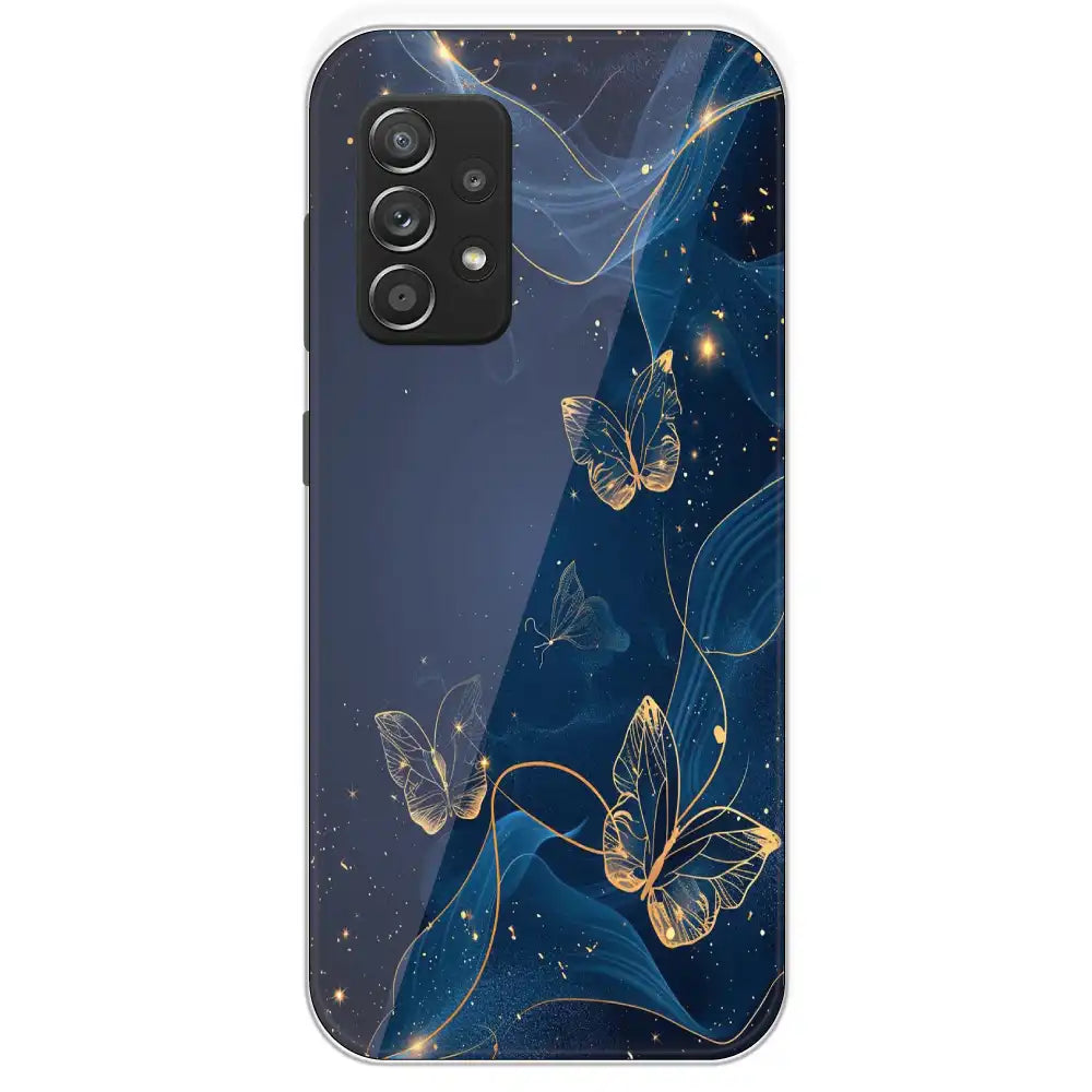 Blue With Gold Butterflies - Printed Silicone Case For Samsung Galaxy A53