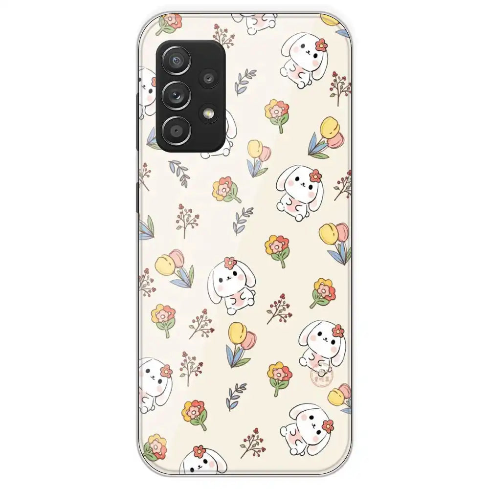 Cute Bunny And Flowers - Printed Silicone Case For Samsung Galaxy A53