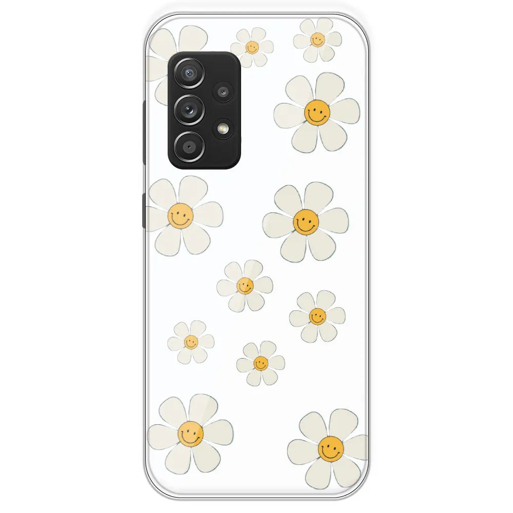 Smile Flowers - Clear Printed Silicone Case For Samsung Galaxy A53