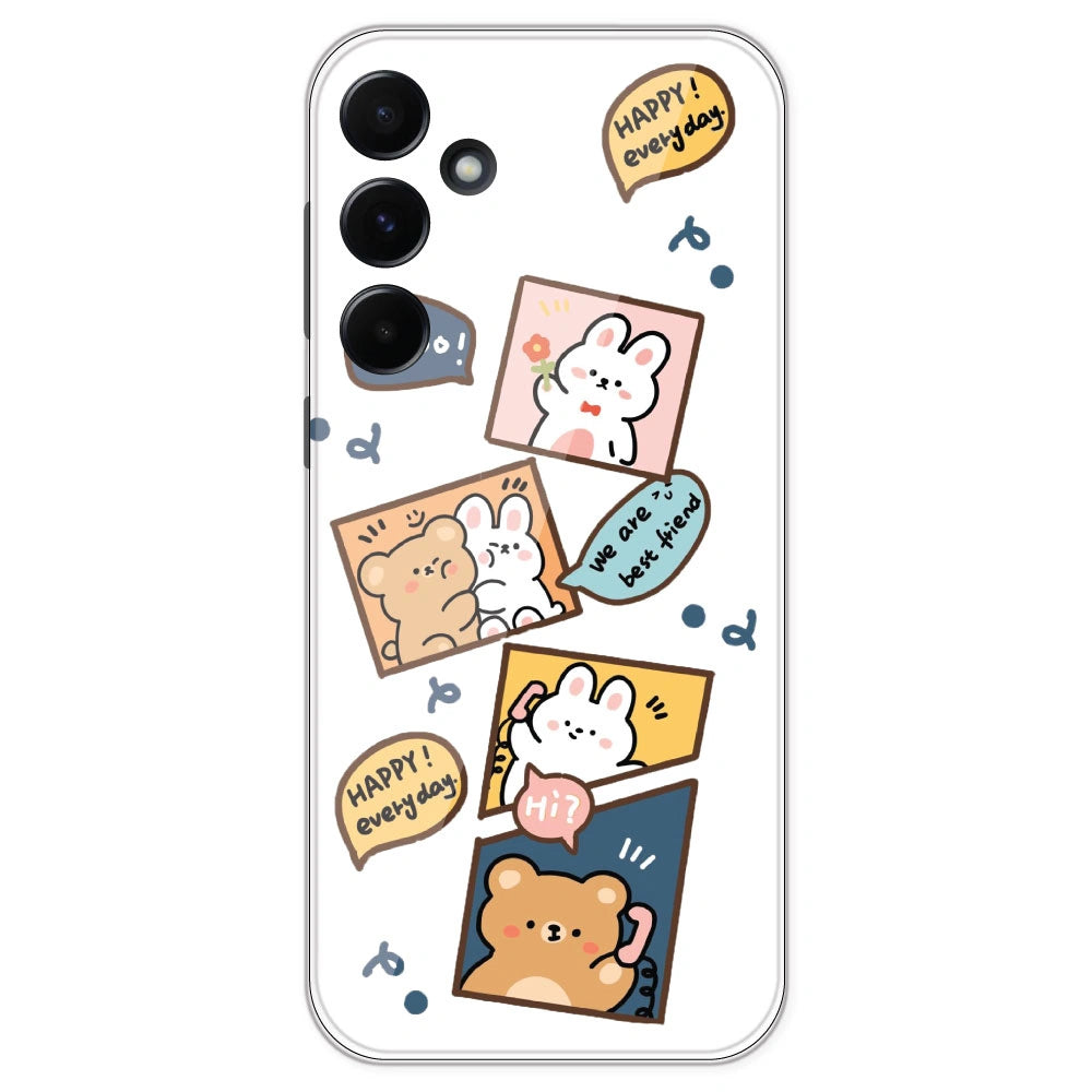 Happy Rabit And Bear - Clear Printed Silicone Case For Samsung Galaxy A55