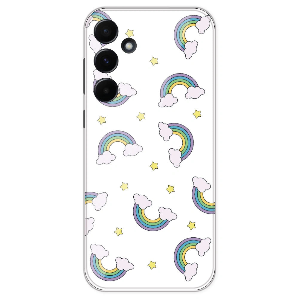 Rainbow With Clouds - Clear Printed Silicone Case For Samsung Galaxy A55