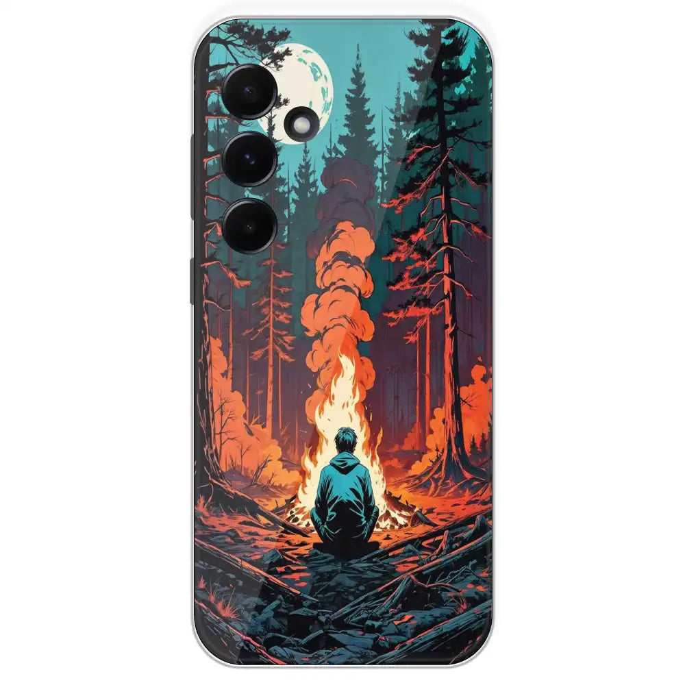 Boy With Camp Fire - Printed Silicone Case For Samsung Galaxy A55