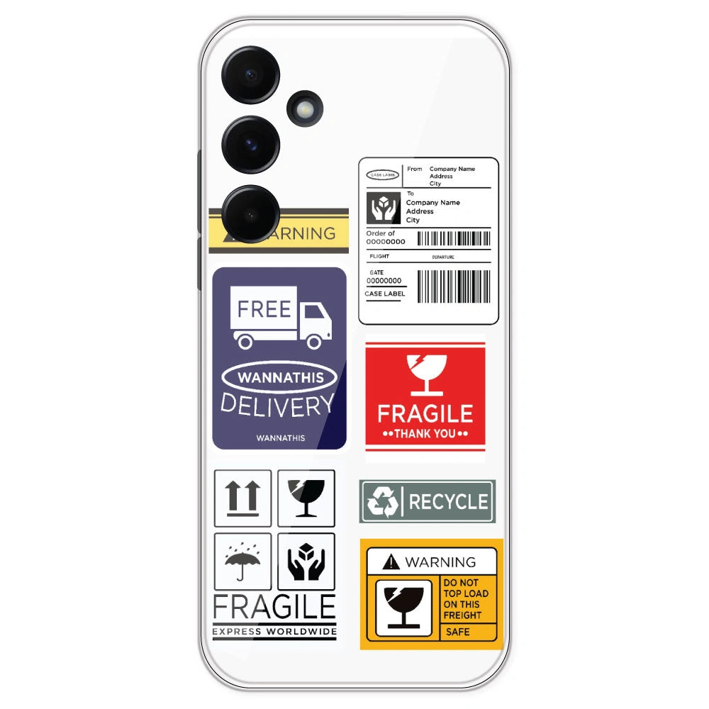 Caution Labels - Clear Printed Silicone Case For Samsung Galaxy A55