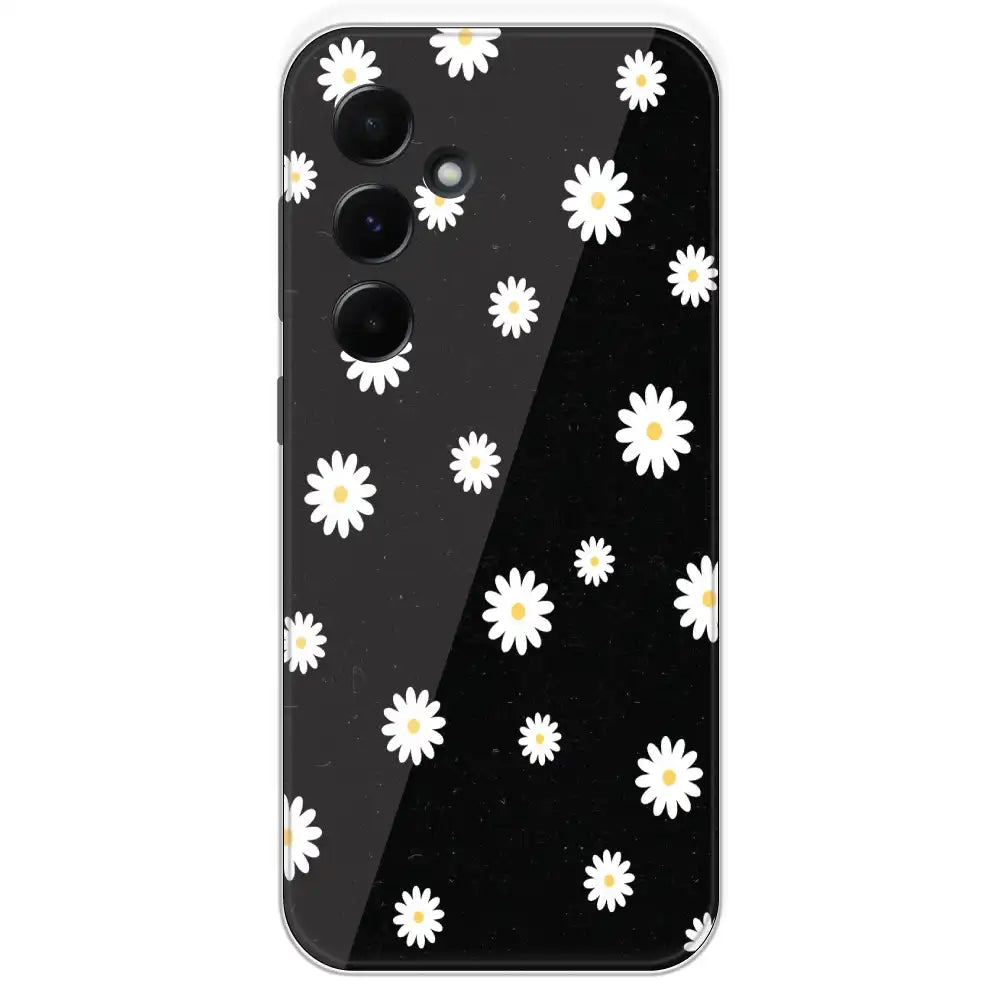 White And Black Flower - Printed Silicone Case For Samsung Galaxy A55