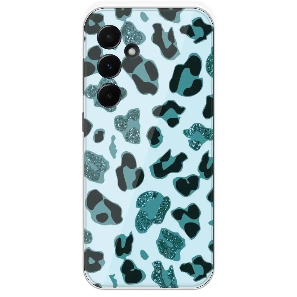 Blue Leopard Glitter Print - Printed Silicone Case For Samsung Galaxy A55