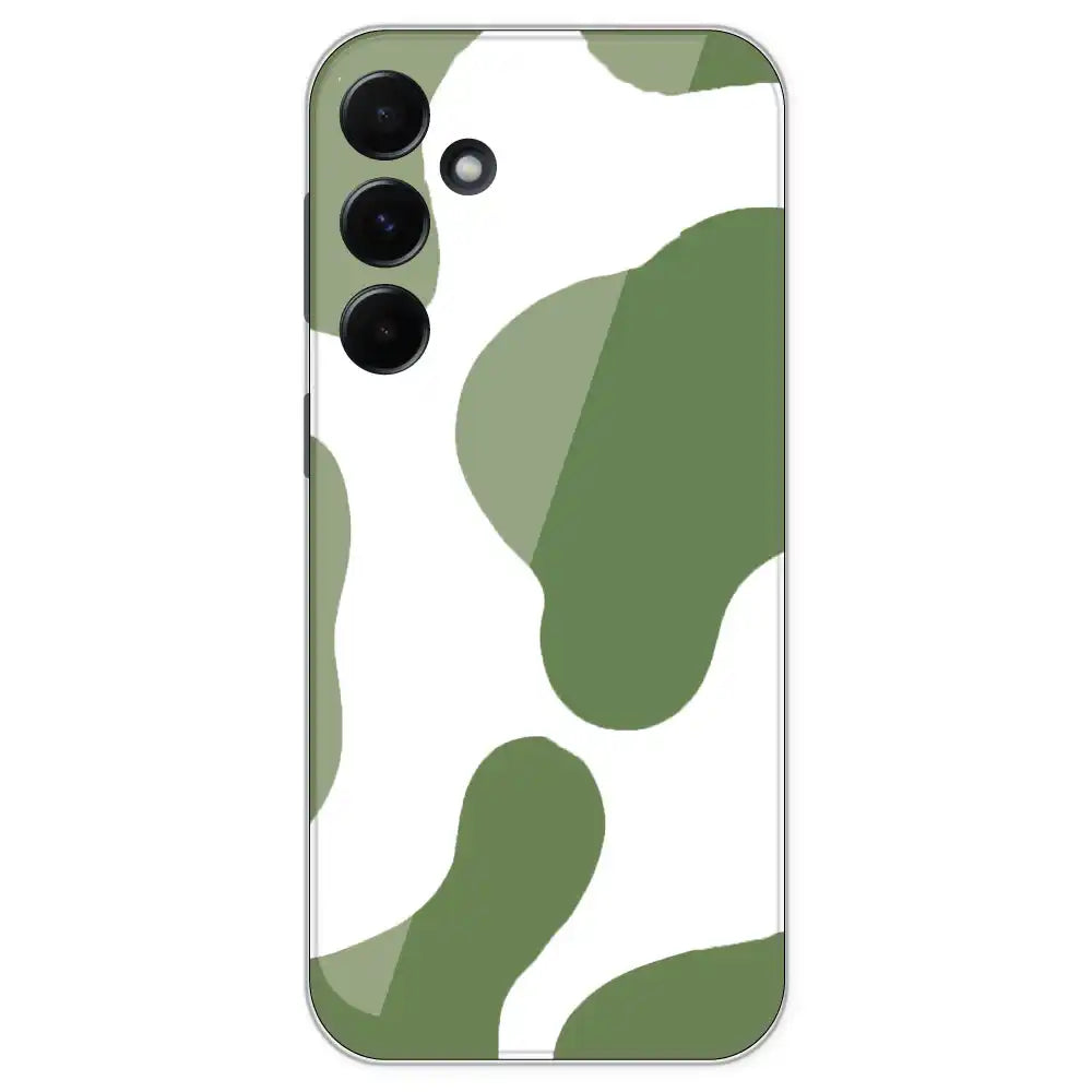 Olive Green Cow Print - Clear Printed Silicone Case For Samsung Galaxy A55
