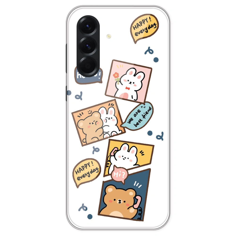 Happy Rabit And Bear - Clear Printed Silicone Case For Samsung Galaxy A56