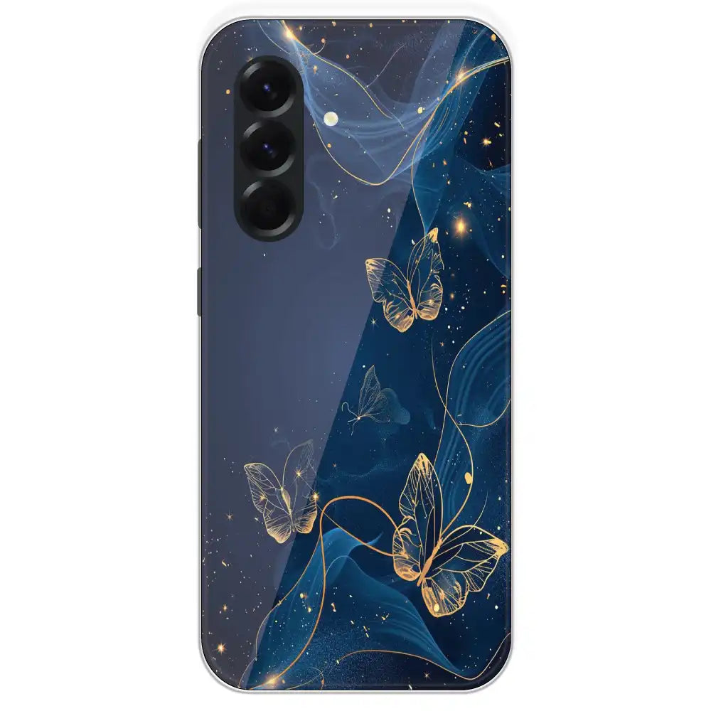 Blue With Gold Butterflies - Printed Silicone Case For Samsung Galaxy A56