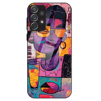 Abstract Neon Portrait - Glass Case For Samsung Galaxy A72