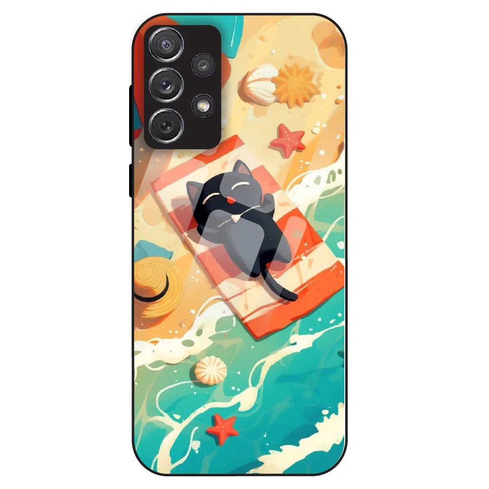 Beach Cat Aesthetic - Glass Case For Samsung Galaxy A72