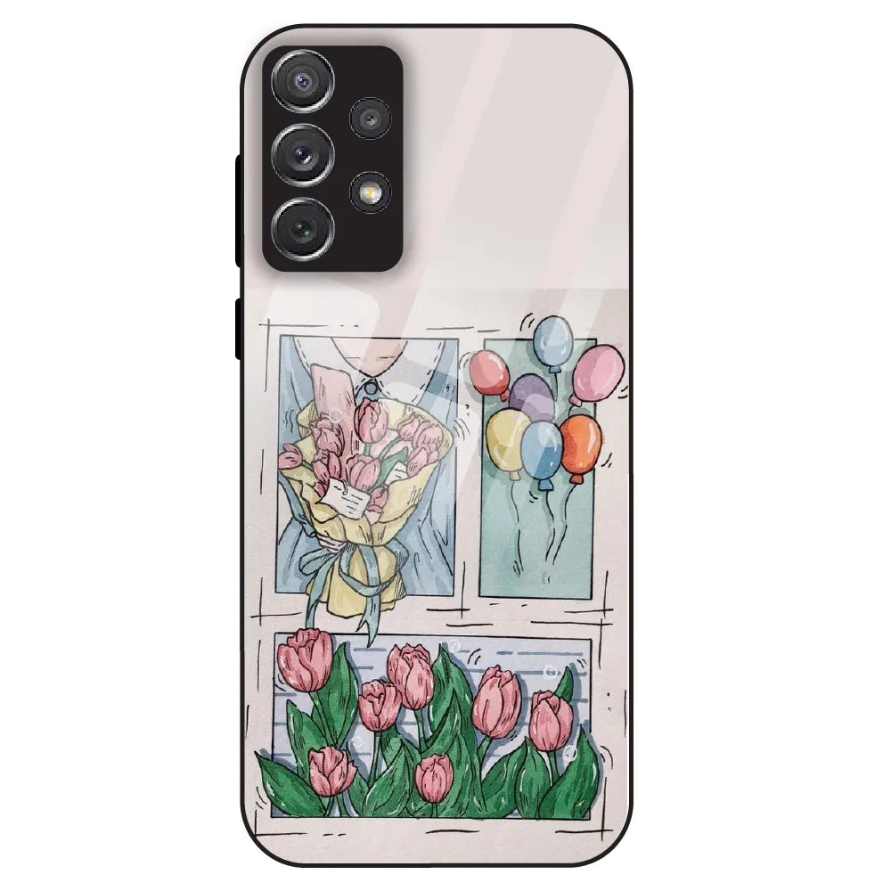 Tulip Aesthetic Sketch - Glass Case For Samsung Galaxy A72