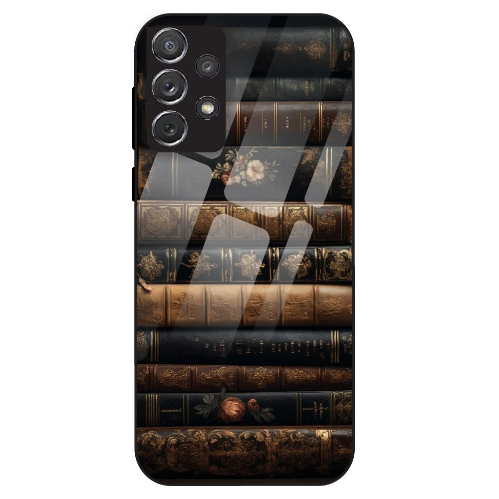 Vintage Book Stack - Glass Case For Samsung Galaxy A72
