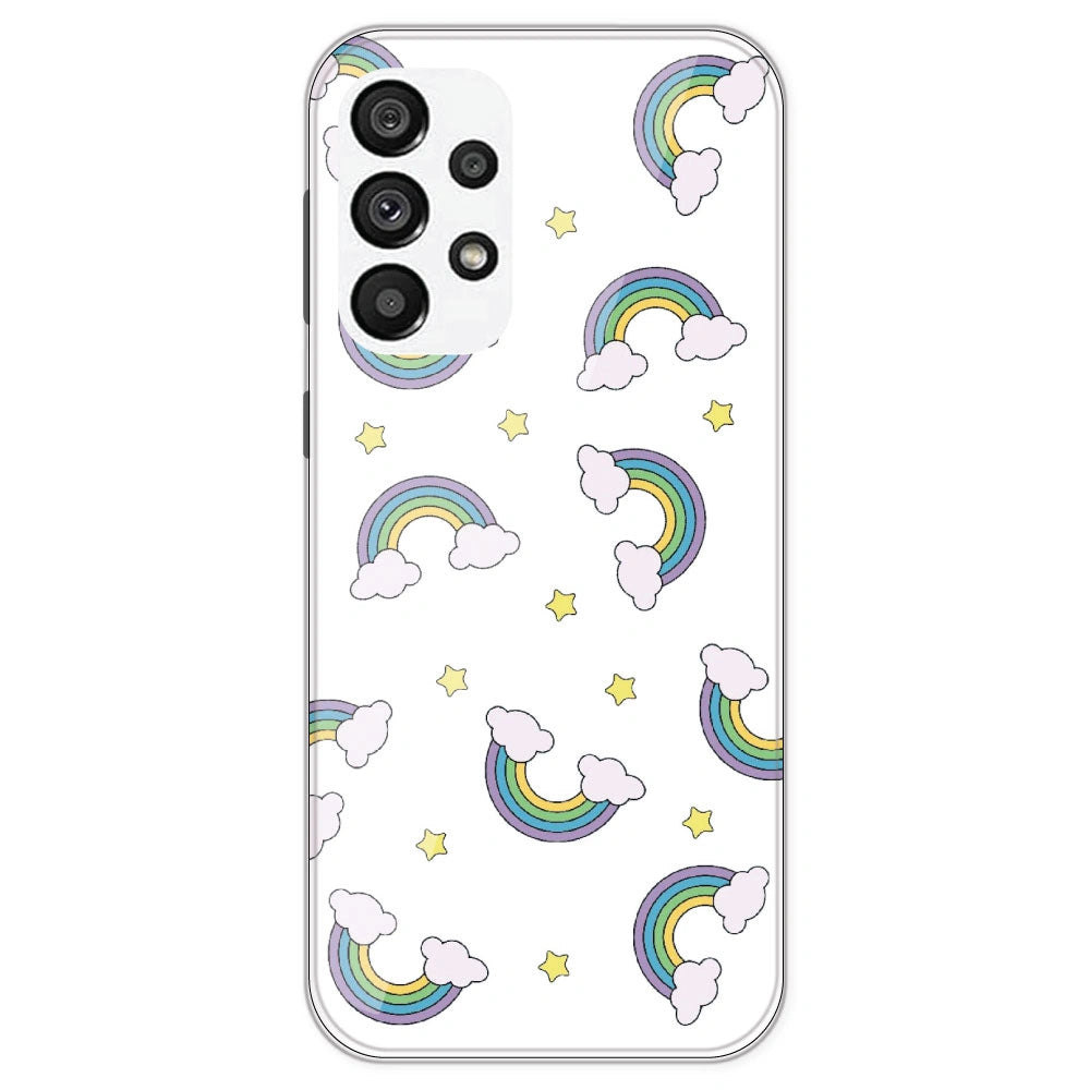 Rainbow With Clouds - Clear Printed Silicone Case For Samsung Galaxy A73