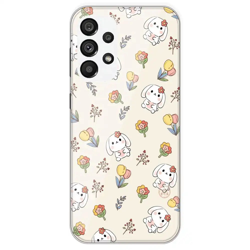 Cute Bunny And Flowers - Printed Silicone Case For Samsung Galaxy A73