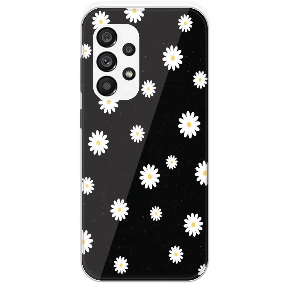 White And Black Flower - Printed Silicone Case For Samsung Galaxy A73