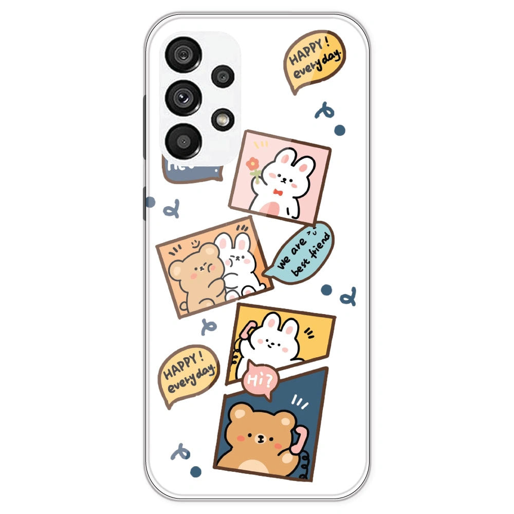 Happy Rabit And Bear - Clear Printed Silicone Case For Samsung Galaxy A73