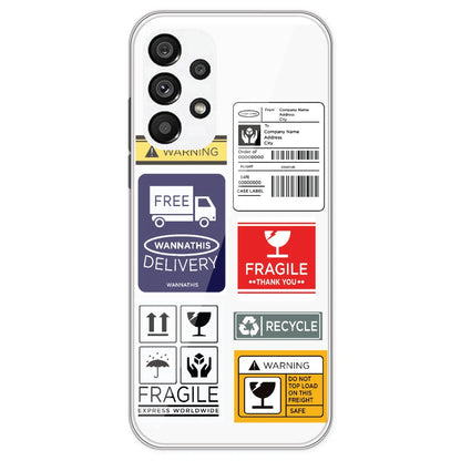 Caution Labels - Clear Printed Silicone Case For Samsung Galaxy A73