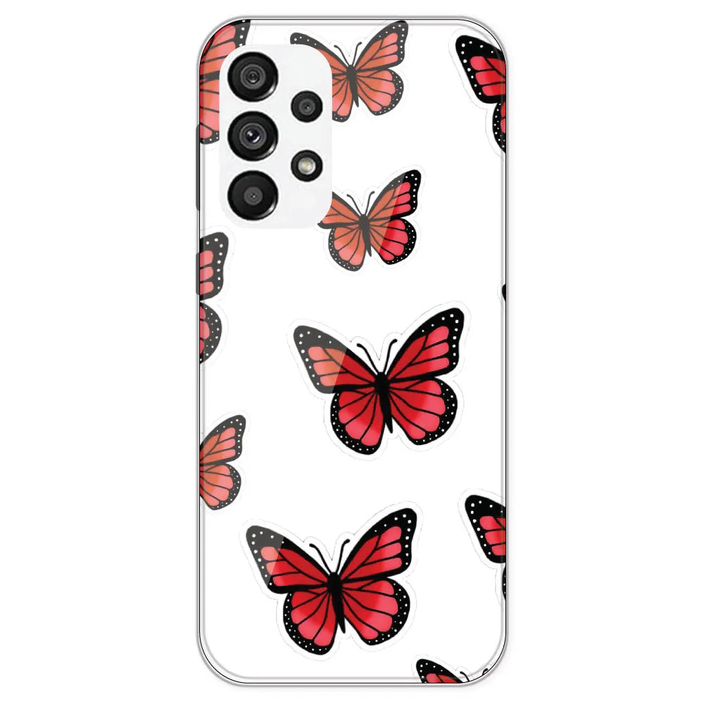 Red Butterfly - Clear Printed Silicone Case For Samsung Galaxy A73