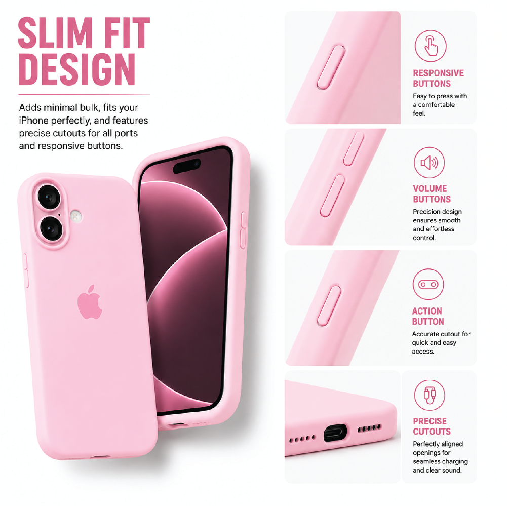 Baby Pink Liquid Silicone Case For Apple iPhone Models