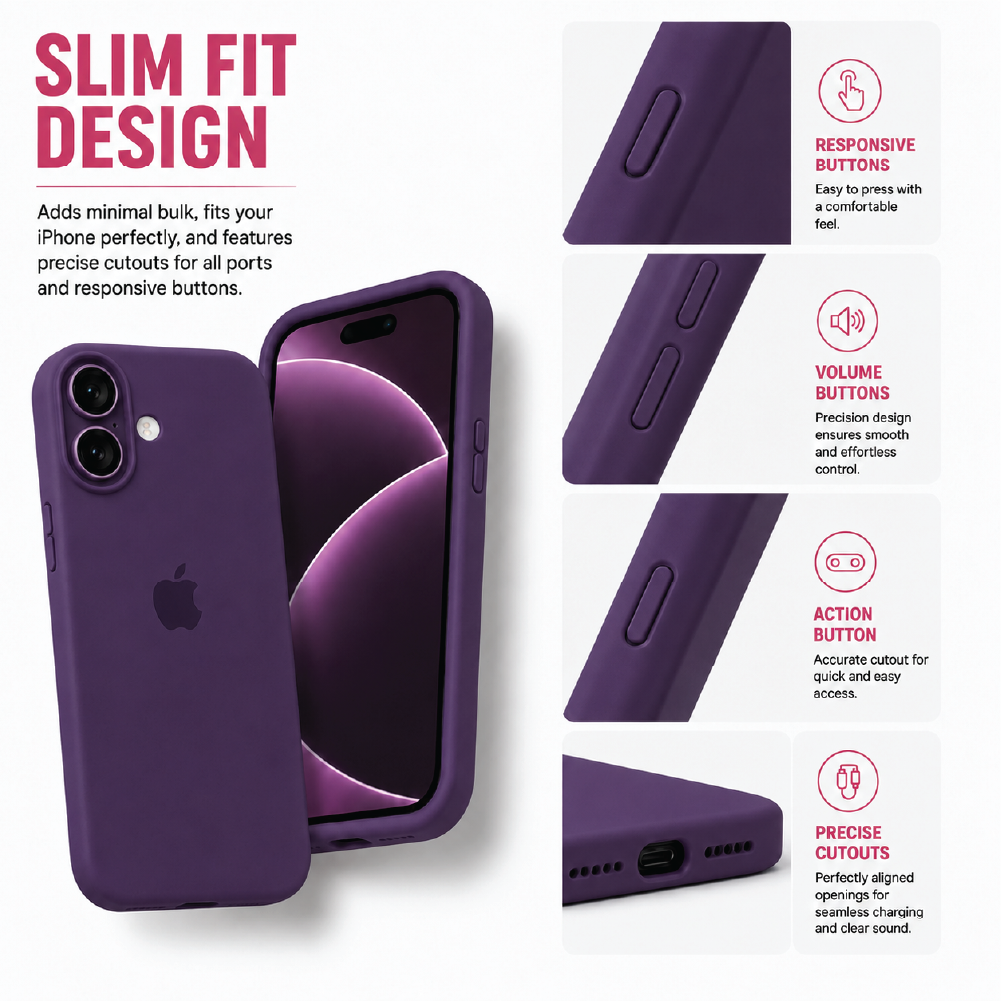 Purple Liquid Silicone Case For Apple iPhone Models