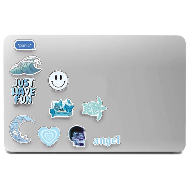 Blue Themed Stickers On Laptop