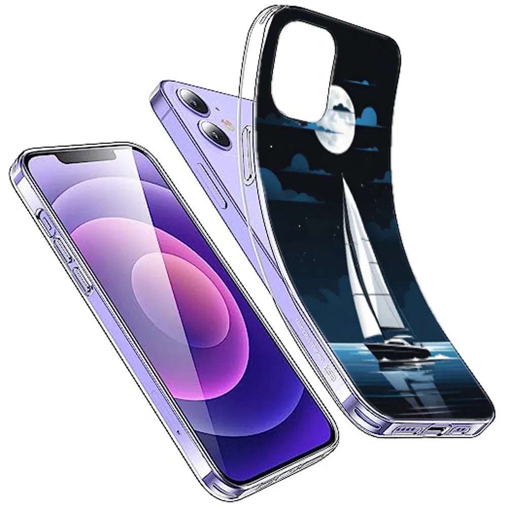 Moonlight Sailboat - Printed Silicone Case For Apple iPhone Infographic