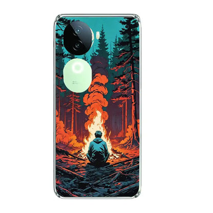 Boy With Camp Fire - Printed Silicone Case For IQOO Infographic