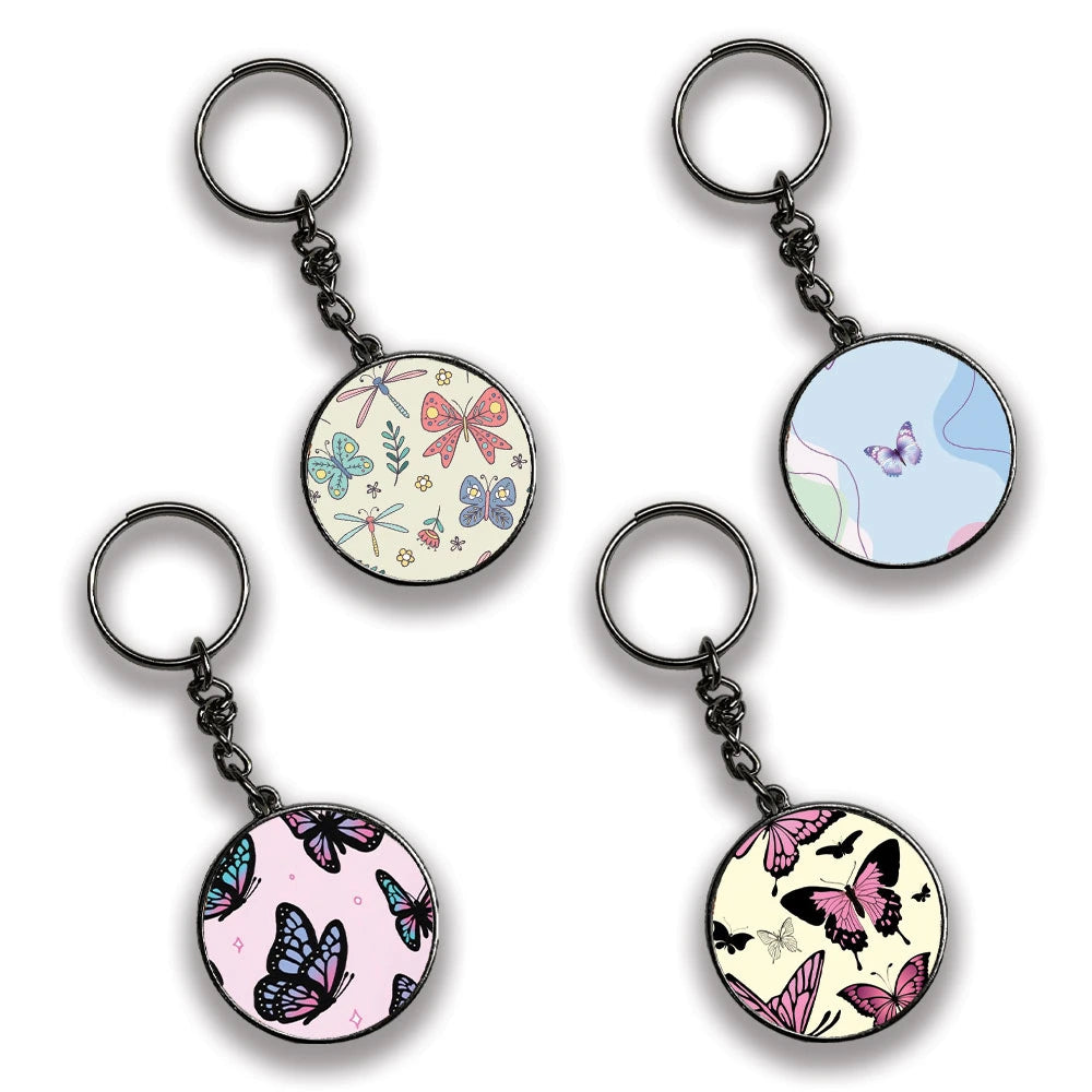 Butterfly - A Combo Of 4 Silver Border Keychains