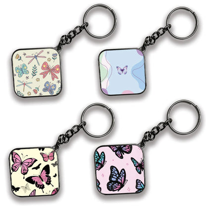 Butterfly - A Combo Of 4 Silver Border Keychains