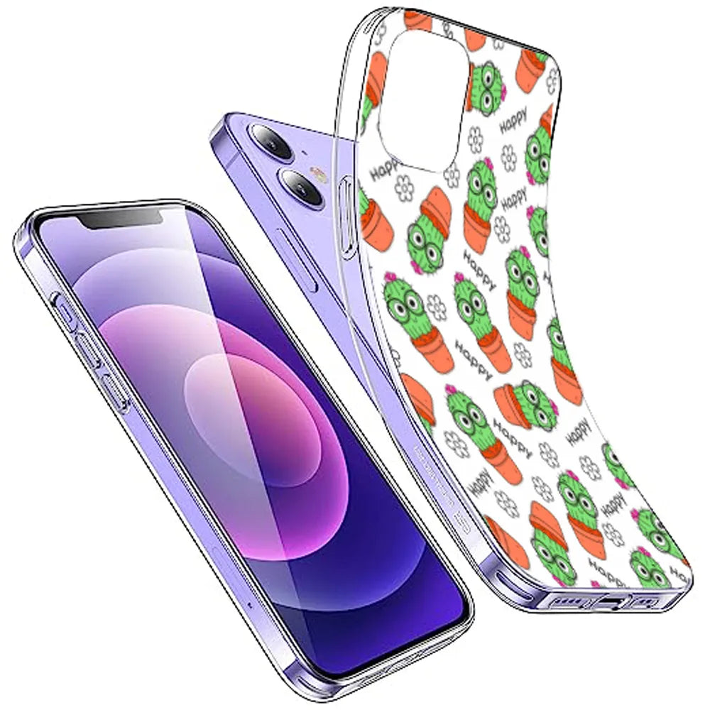 Cute Cactus Happy - Printed Silicone Case For Apple iPhone Infographic