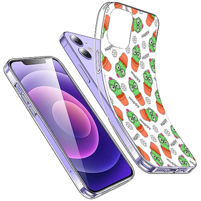 Cute Cactus Happy - Printed Silicone Case For Apple iPhone Infographic